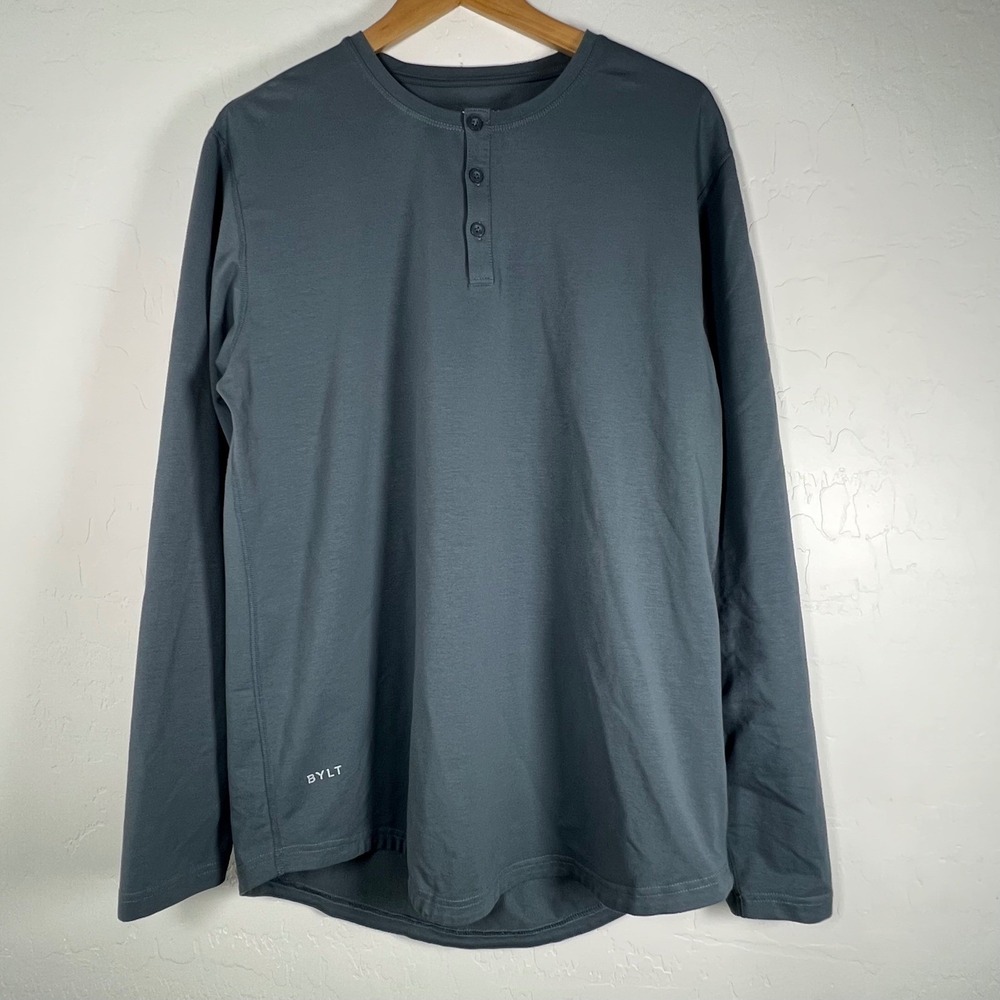 BYLT Premium Basics Lux Henley Long Sleeve Shirt Mens Large fawn blue L